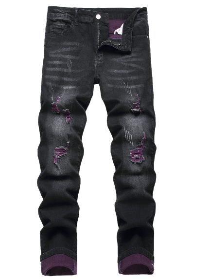 Purple Ripped Slim-Fit Stretch Jeans for Men - Fashionable, Comfortable, and Versatile Denim Jeans - 517