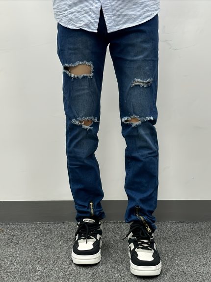 Ripped Zipper Jeans For Men